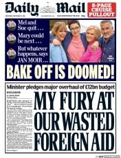 Daily Mail (UK) Newspaper Front Page for 14 September 2016