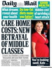 Daily Mail (UK) Newspaper Front Page for 15 October 2013