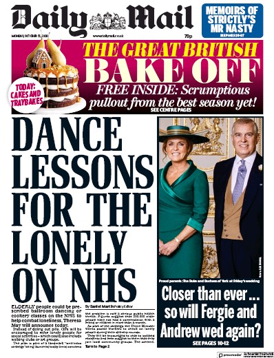 Daily Mail Newspaper Front Page (UK) for 15 October 2018