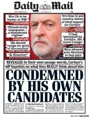 Daily Mail (UK) Newspaper Front Page for 15 November 2019