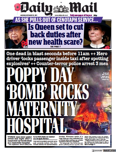Daily Mail Newspaper Front Page (UK) for 15 November 2021