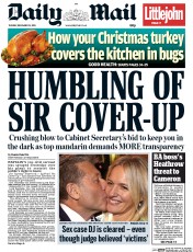 Daily Mail (UK) Newspaper Front Page for 15 December 2015