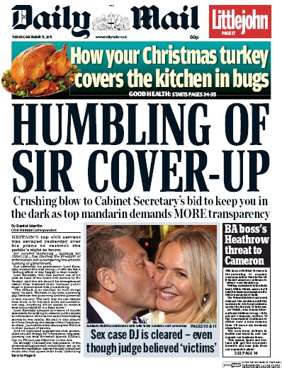 Daily Mail Newspaper Front Page (UK) for 15 December 2015