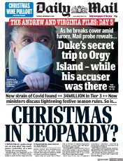 Daily Mail (UK) Newspaper Front Page for 15 December 2020