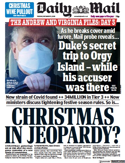 Daily Mail Newspaper Front Page (UK) for 15 December 2020