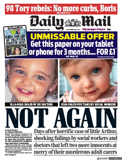 Daily Mail Newspaper Front Page (UK) for 15 December 2021