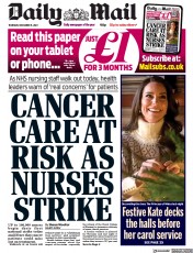 Daily Mail (UK) Newspaper Front Page for 15 December 2022