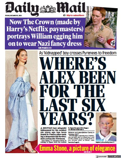 Daily Mail Newspaper Front Page (UK) for 15 December 2023