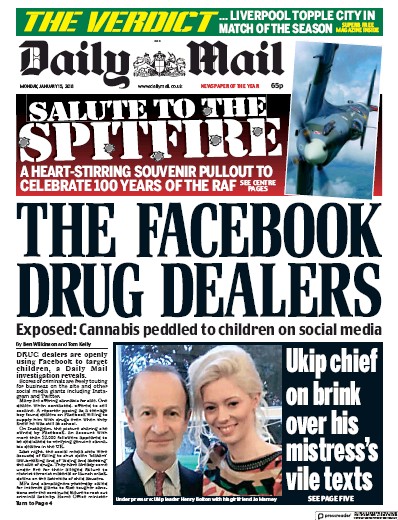 Daily Mail Newspaper Front Page (UK) for 15 January 2018