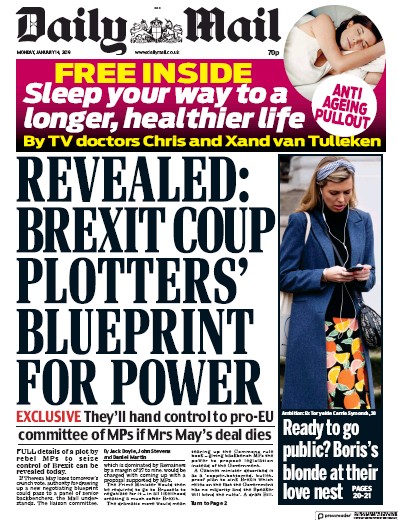 Daily Mail Newspaper Front Page (UK) for 15 January 2019