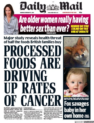 Daily Mail Newspaper Front Page (UK) for 15 February 2018