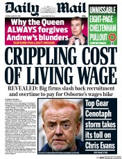 Daily Mail (UK) Newspaper Front Page for 15 March 2016