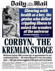 Daily Mail (UK) Newspaper Front Page for 15 March 2018
