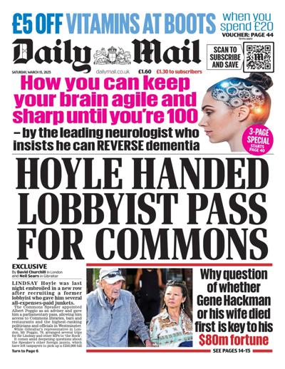 Daily Mail Newspaper Front Page (UK) for 15 March 2025