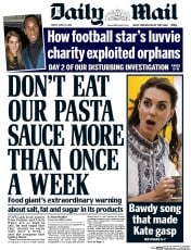Daily Mail (UK) Newspaper Front Page for 15 April 2016