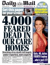 Daily Mail (UK) Newspaper Front Page for 15 April 2020