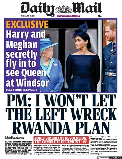 Daily Mail Newspaper Front Page (UK) for 15 April 2022