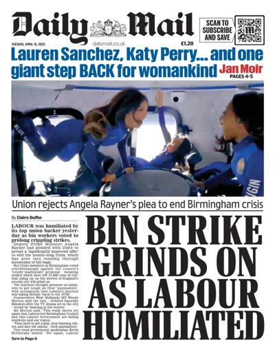 Daily Mail Newspaper Front Page (UK) for 15 April 2025