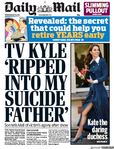 Daily Mail Newspaper Front Page (UK) for 15 May 2019