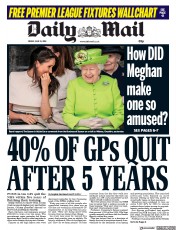 Daily Mail (UK) Newspaper Front Page for 15 June 2018