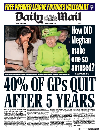 Daily Mail Newspaper Front Page (UK) for 15 June 2018
