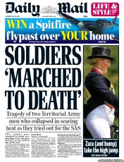 Daily Mail (UK) Newspaper Front Page for 15 July 2013