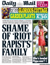 Daily Mail (UK) Newspaper Front Page for 15 August 2011