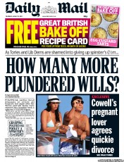 Daily Mail (UK) Newspaper Front Page for 15 August 2013