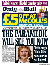 Daily Mail Newspaper Front Page (UK) for 15 August 2015
