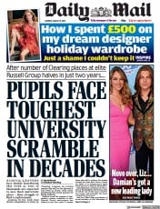 Daily Mail front page for 15 August 2022