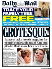 Daily Mail (UK) Newspaper Front Page for 15 September 2012