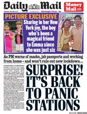 Daily Mail (UK) Newspaper Front Page for 15 September 2021