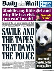 Daily Mail (UK) Newspaper Front Page for 16 October 2013