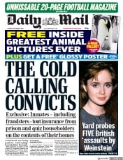 Daily Mail (UK) Newspaper Front Page for 16 October 2017