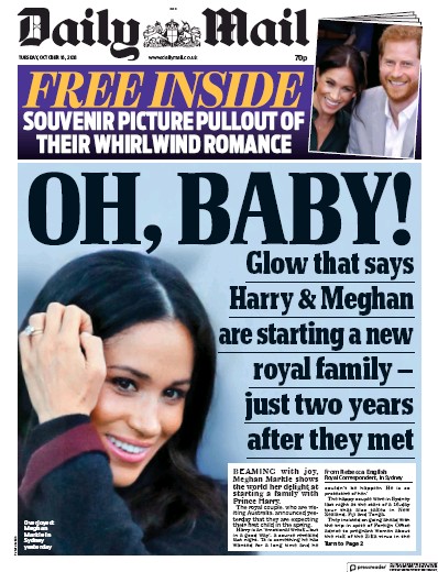 Daily Mail Newspaper Front Page (UK) for 16 October 2018