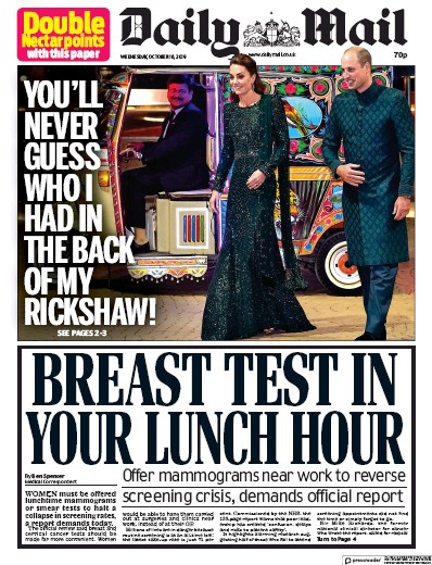 Daily Mail Newspaper Front Page (UK) for 16 October 2019