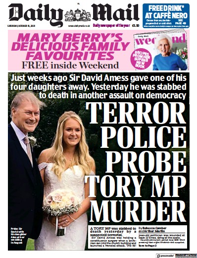 Daily Mail Newspaper Front Page (UK) for 16 October 2021