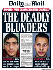 Daily Mail (UK) Newspaper Front Page for 16 November 2015