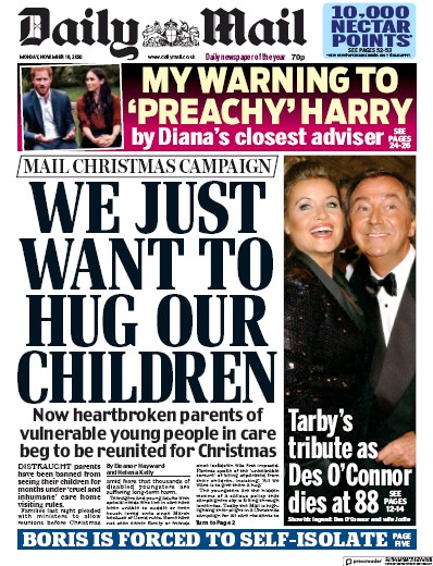 Daily Mail Newspaper Front Page (UK) for 16 November 2020