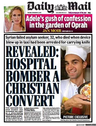 Daily Mail Newspaper Front Page (UK) for 16 November 2021