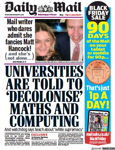 Daily Mail Newspaper Front Page (UK) for 16 November 2022