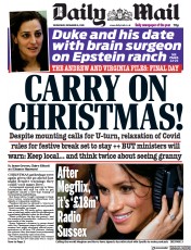 Daily Mail (UK) Newspaper Front Page for 16 December 2020
