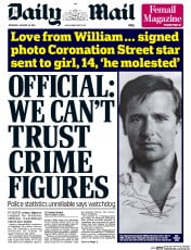 Daily Mail Newspaper Front Page (UK) for 16 January 2014