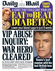 Daily Mail (UK) Newspaper Front Page for 16 January 2016