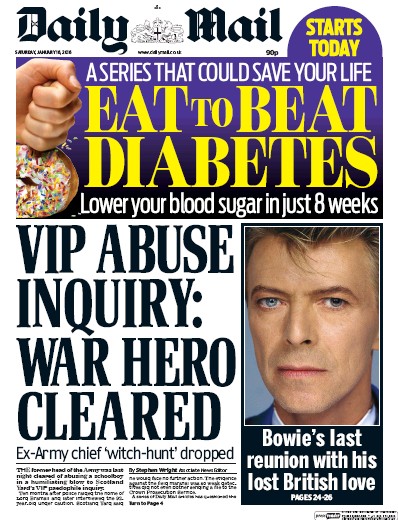 Daily Mail Newspaper Front Page (UK) for 16 January 2016