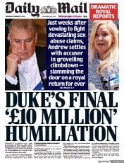 Daily Mail (UK) Newspaper Front Page for 16 February 2022