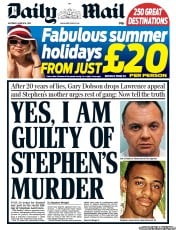 Daily Mail (UK) Newspaper Front Page for 16 March 2013