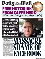 Daily Mail (UK) Newspaper Front Page for 16 March 2019