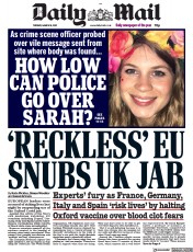 Daily Mail (UK) Newspaper Front Page for 16 March 2021