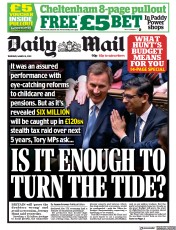 Daily Mail front page for 16 March 2023